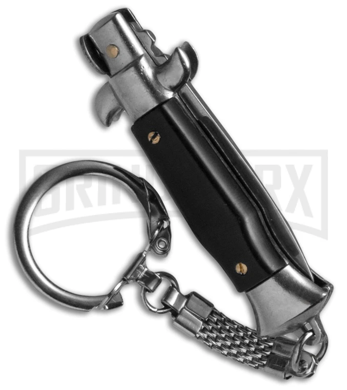 SKM 4" Italian Stiletto Black Automatic Knife Keychain - Flat Grind - Image 2