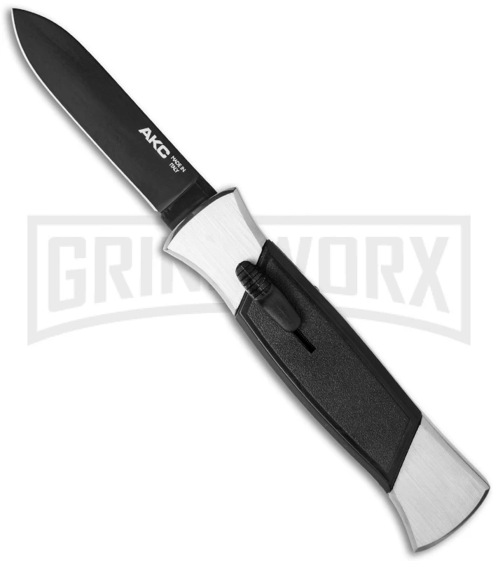 AKC 777 Blackfinger Brushed Aluminum OTF Automatic Knife - Black Plain