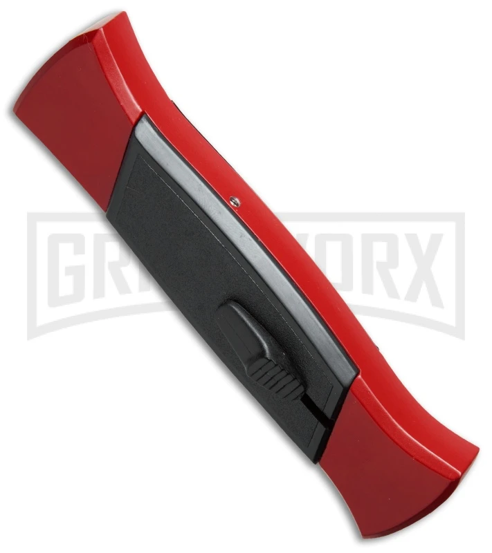 AKC 777 Blackfinger Red/Black OTF Automatic Knife - Flat Grind Satin Plain - Image 3