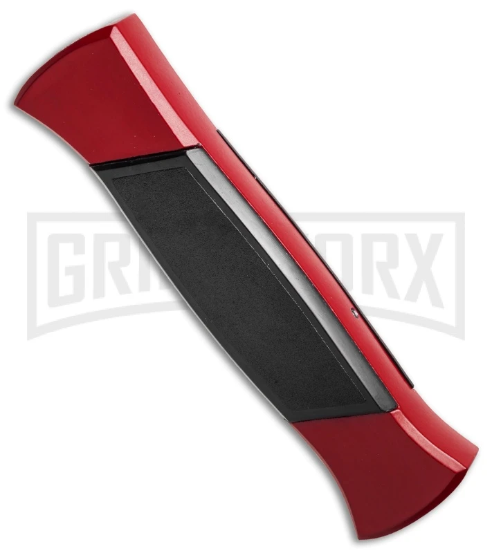 AKC 777 Blackfinger Red/Black OTF Automatic Knife - Flat Grind Satin Plain - Image 2
