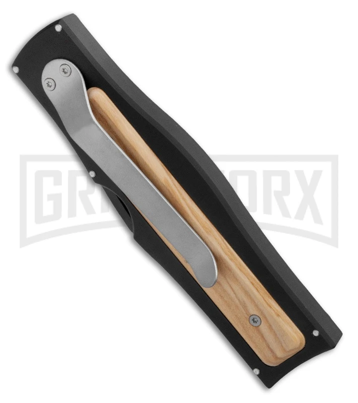 AKC Gravit-E Black/Wood Manual OTF Knife - Black Plain - Image 2