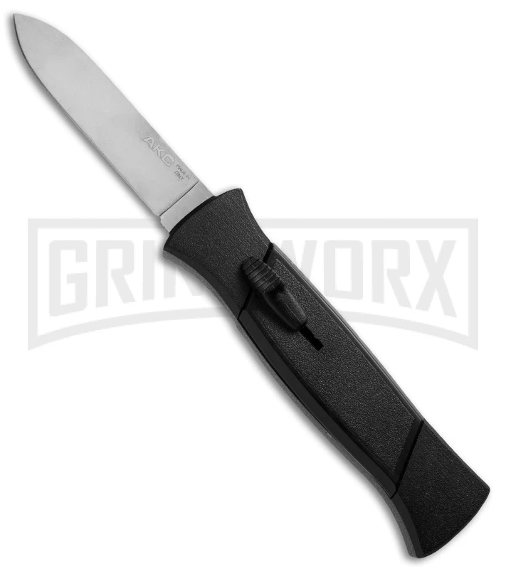 AKC 777 Blackfinger Black OTF Automatic Knife - Flat Grind Satin Plain