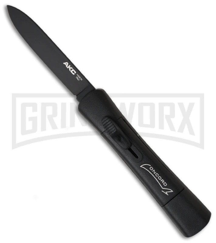 AKC Concord Black OTF Automatic Knife - Flat Grind Black Plain