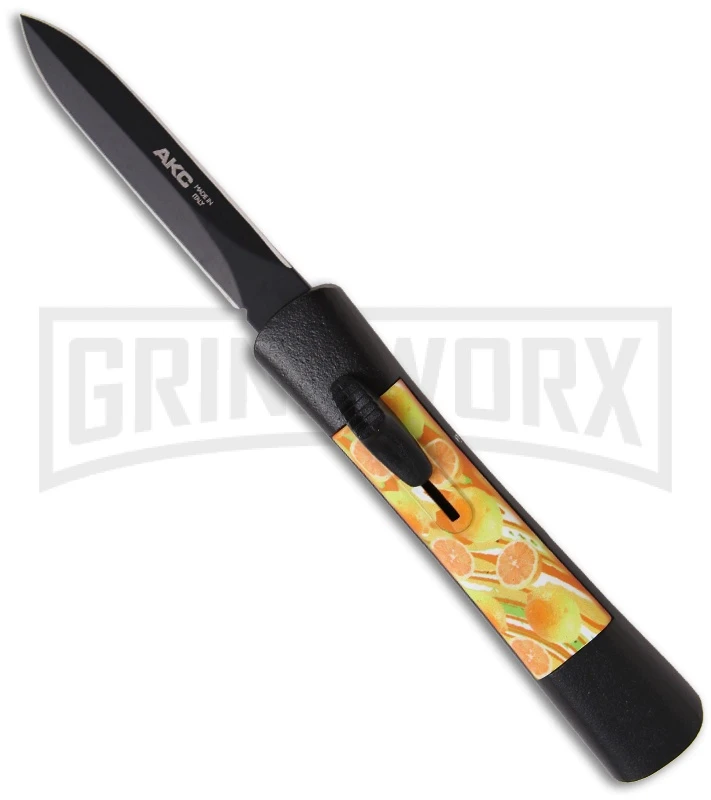 AKC Concord Oranges OTF Automatic Knife - Dagger Black Plain