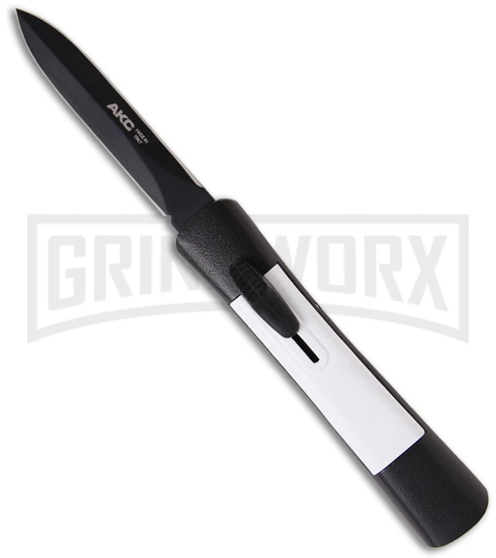 AKC Concord Black/White OTF Automatic Knife - Dagger Black Plain
