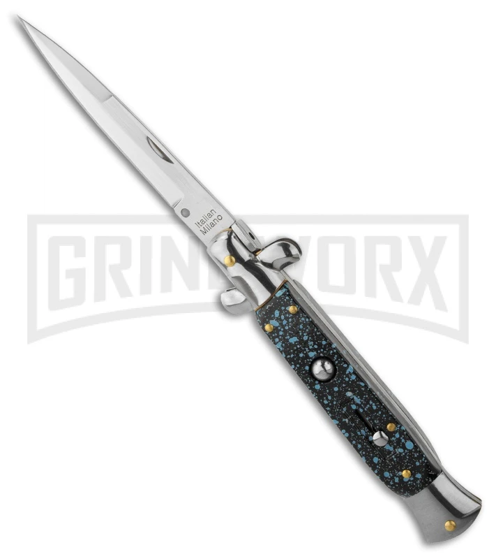 9" Anomaly Stiletto Black Speckle Automatic Knife Black - Bayonet