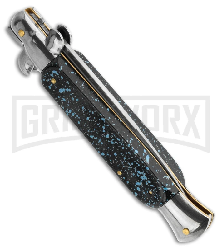 9" Anomaly Stiletto Black Speckle Automatic Knife Black - Bayonet - Image 2