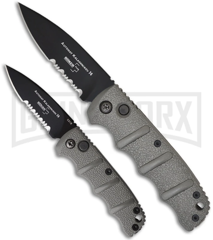 Boker Mini Kalashnikov Gray Automatic Knife - Black Serr - Image 3
