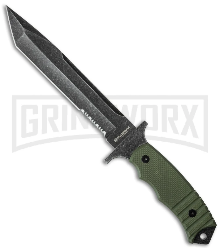 Boker Magnum Merc Green Fixed Blade Knife - Black Stonewash Serr