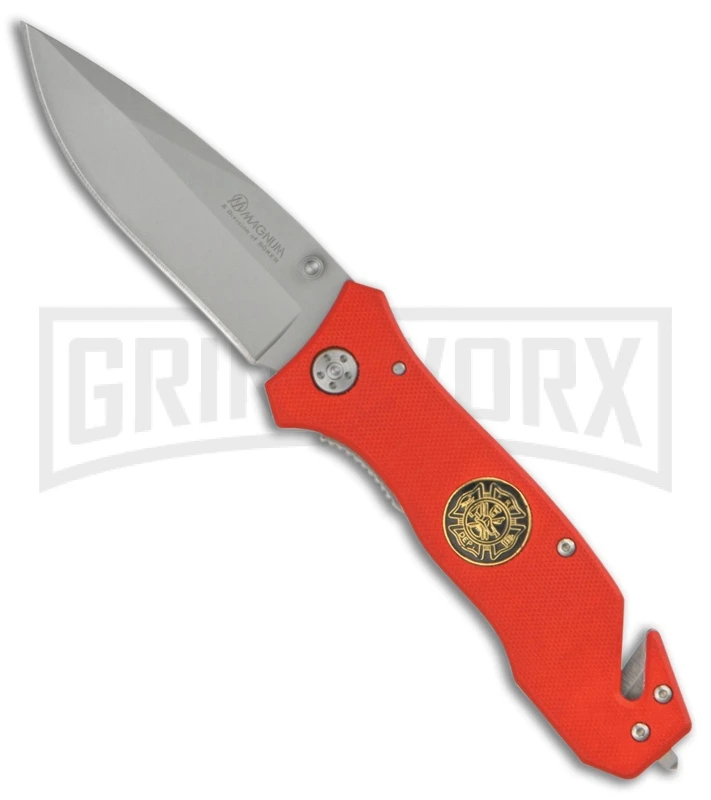 Boker Magnum To Serve & Protect Fire Dept Lock Knife (4.75" Satin)