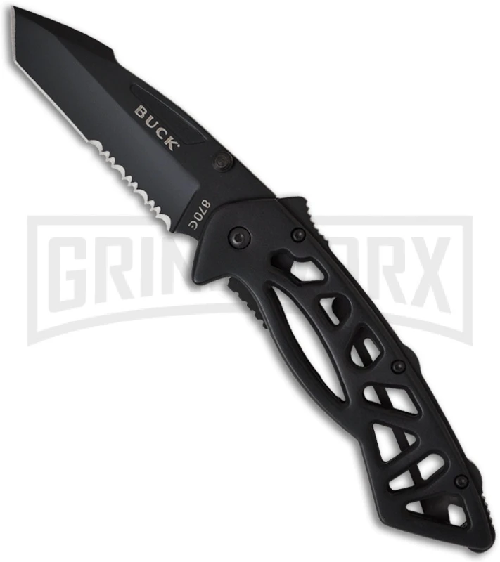 Buck Knives Buck Bones 870 Black Folding Knife - Black Serr