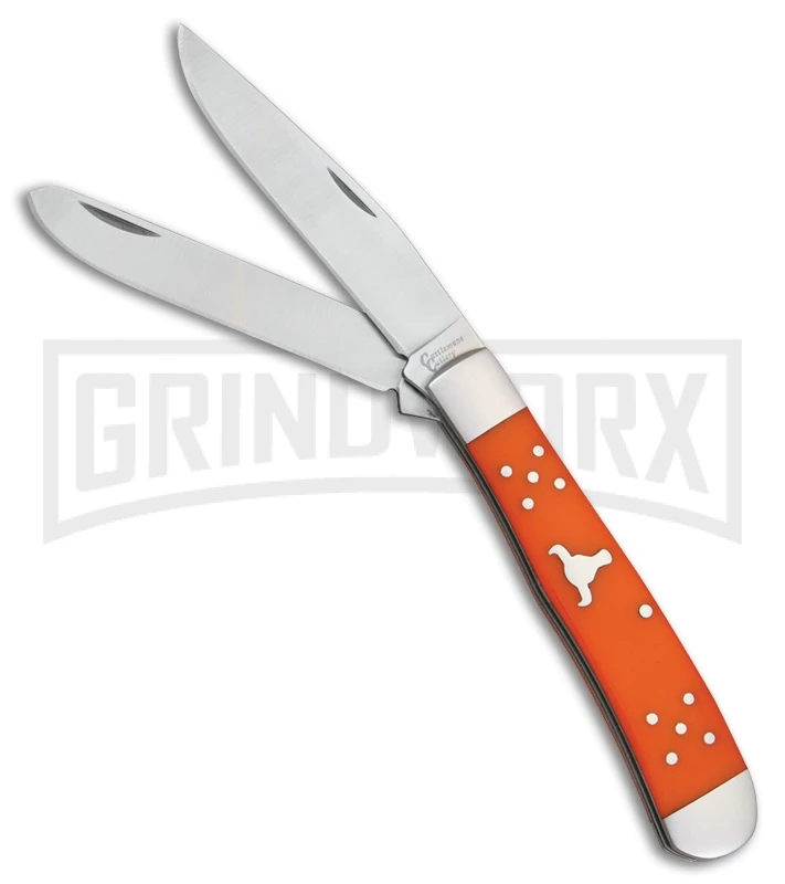 Cattleman's Cutlery Brahma Bull Trapper Orange Delrin Manual Folding Knife