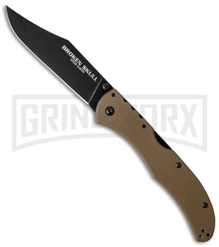 Cold Steel Broken Skull II Coyote Tan G-10 Folding Knife - Black Plain