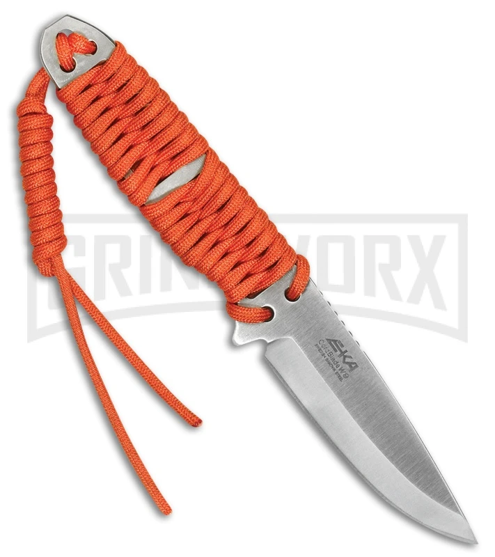 EKA W9 Orange Cord Fixed Blade Knife - Satin Plain