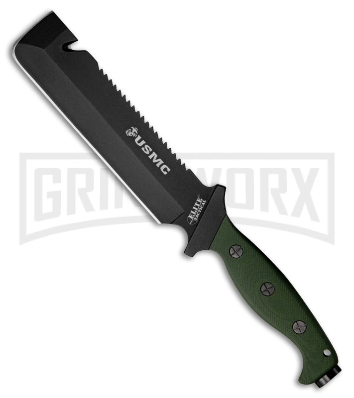 Elite Tactical USMC Jarhead Green Micarta Fixed Blade Knife - Black Plain