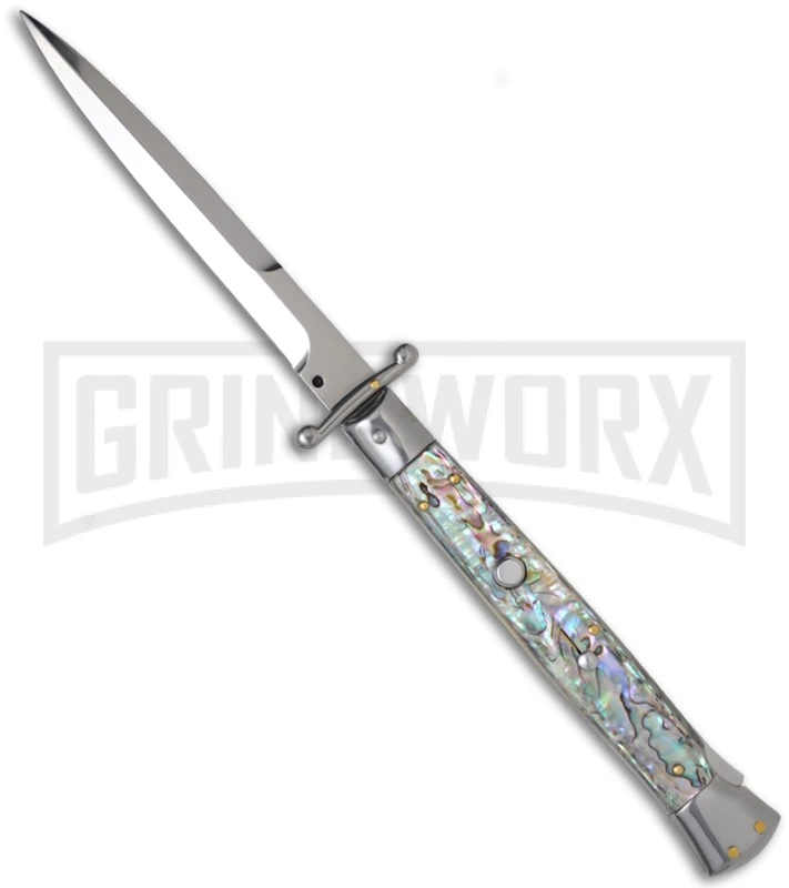 Frank B. 11" Italian Stiletto Swinguard Abalone Automatic Knife - Bayonet