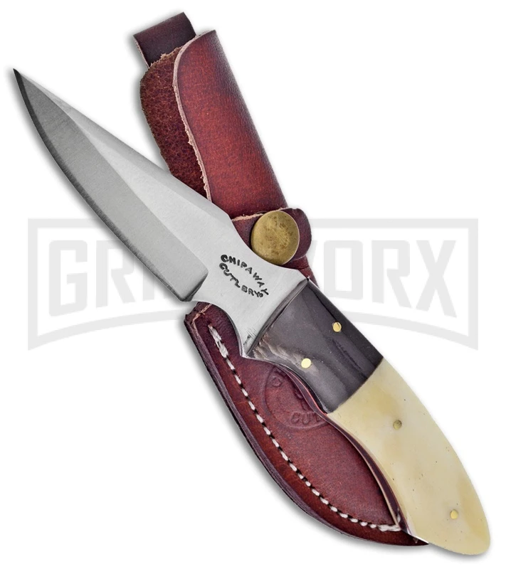 Frost Cutlery Chipaway Skinner Horn/Bone Fixed Blade Knife - Satin Plain