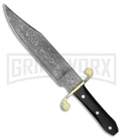 Frost Cutlery Ripple Bowie Buffalo Horn Fixed Blade Knife - Damascus Plain