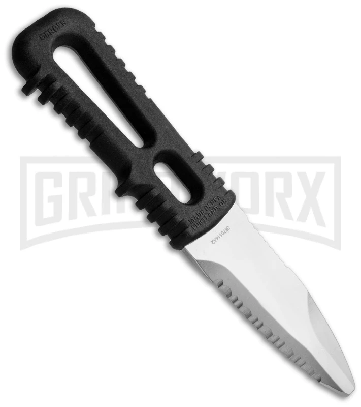 Gerber River Shorty Black Plastic Fixed Blade Dive Knife - Satin Serr - Image 2
