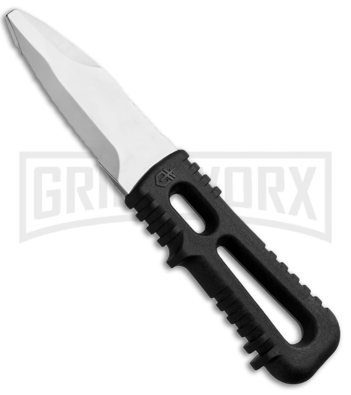 Gerber River Shorty Black Plastic Fixed Blade Dive Knife - Satin Serr
