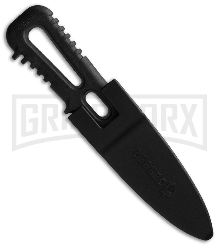 Gerber River Shorty Black Plastic Fixed Blade Dive Knife - Satin Serr - Image 3