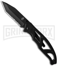 Gerber Knives Paraframe Black Folding Knife - Tanto Black Serr