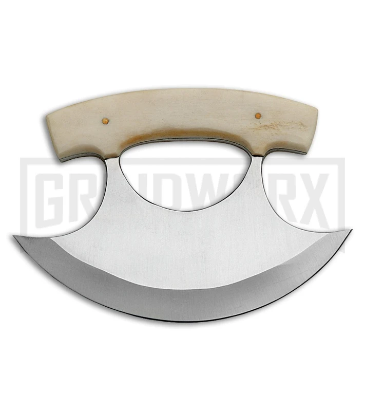 Tallen Ulu White Bone Fixed Blade Knife W/ Sheath - Satin Plain