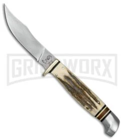 Hen & Rooster Stag Bowie Stag Fixed Blade Knife - Damascus Plain