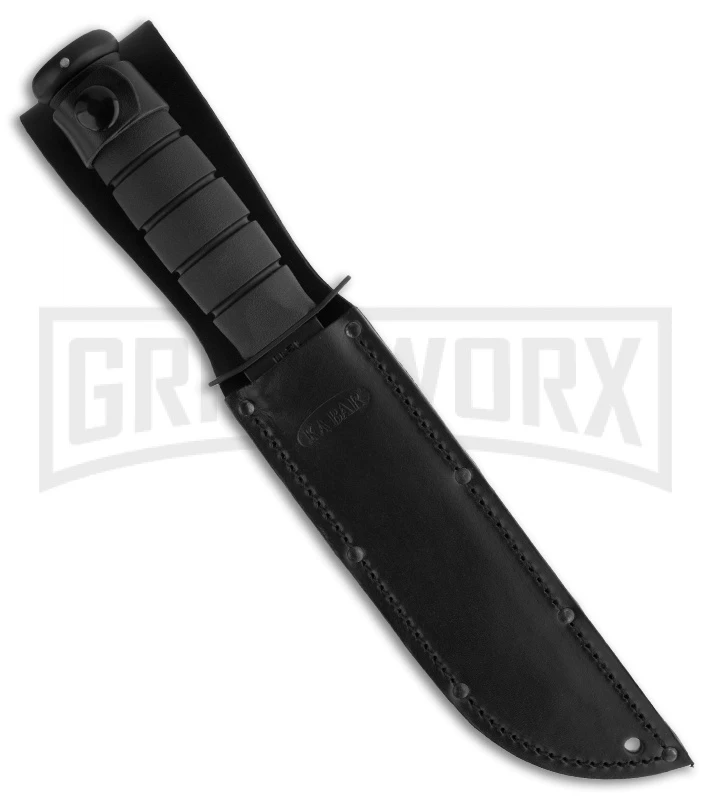 Ka-Bar Bowie Full-Size Knife Black Leather Sheath - Black Plain - Image 2