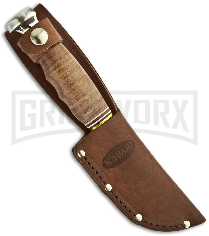 Ka-Bar Game Hook Fixed Blade Knife Leather Handled Hunter - Polish Plain - Image 2