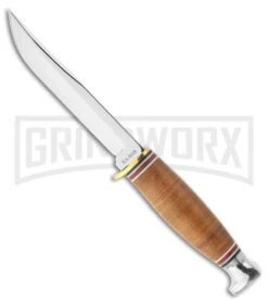 Ka-Bar Little Finn Leather Handle Fixed Blade Knife - Polish Plain