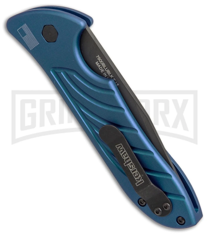 Kershaw Emerson Launch 5 Blue Automatic Knife - Black Plain - Image 2