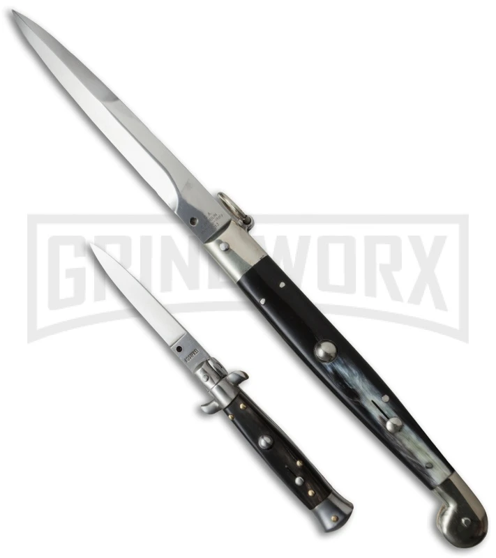 A.G.A. Campolin 12" Dark Horn Sicilian RIng Pull Automatic Knife - Bayonet - Image 3