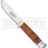 Marble's Thrashing Vague Brown Stacked Leather Fixed Blade Knife - Satin Plain