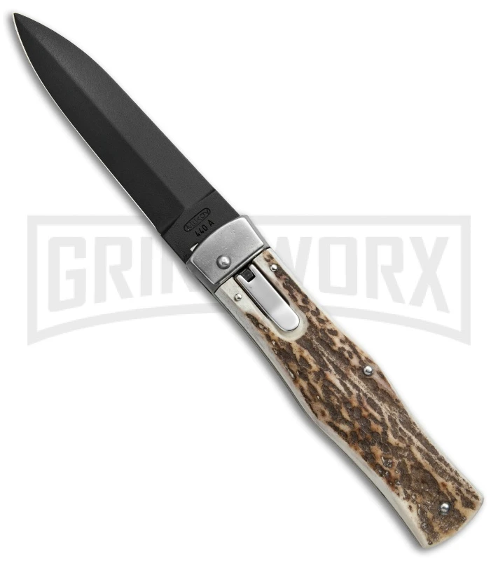 Mikov 241 Predator Stag Automatic Leverlock Knife - Black Dagger
