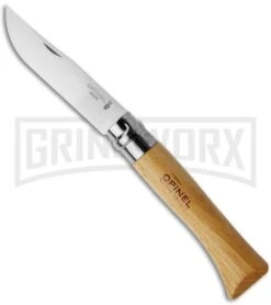 Opinel Knives No. 10 Beech Wood Folding Knife - Stainless Steel Plain