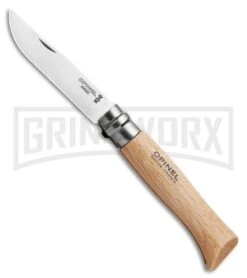 Opinel Knives No. 8 Beech Wood Folding Knife - Stainless Steel Plain