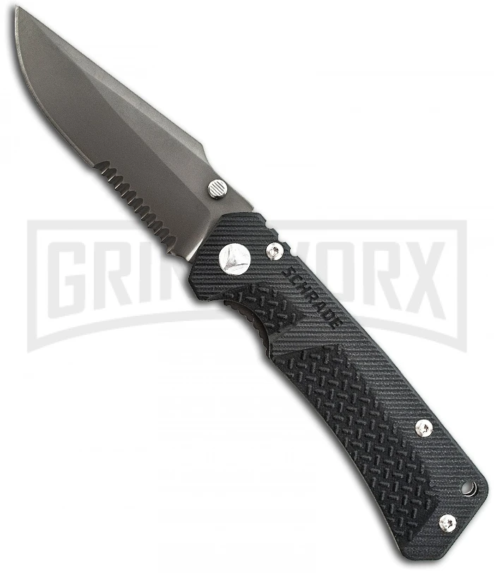 Schrade SCH104LS Drop Point Folding Knife - Gray Serr