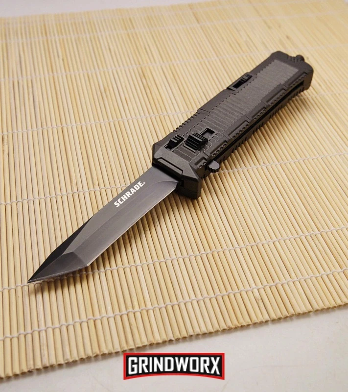 Schrade SCHOTF8TB Viper OTF Black Aluminum Assisted Knife - Tanto Black Plain - Image 3