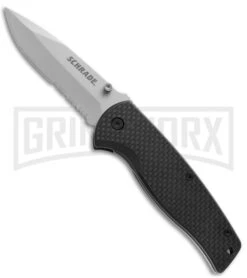 Schrade Black Carbon Fiber Folding Knife - Bead Blast Serr