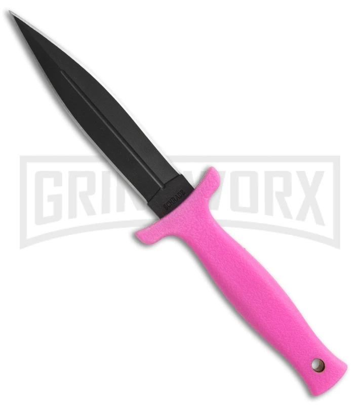 Schrade Small Boot Knife Pink TPE Fixed Blade Knife - Black Plain
