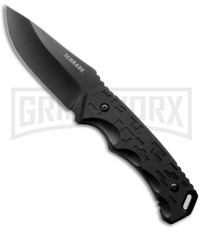Schrade SCHF32 Black Rubber Fixed Blade Knife - Black Plain