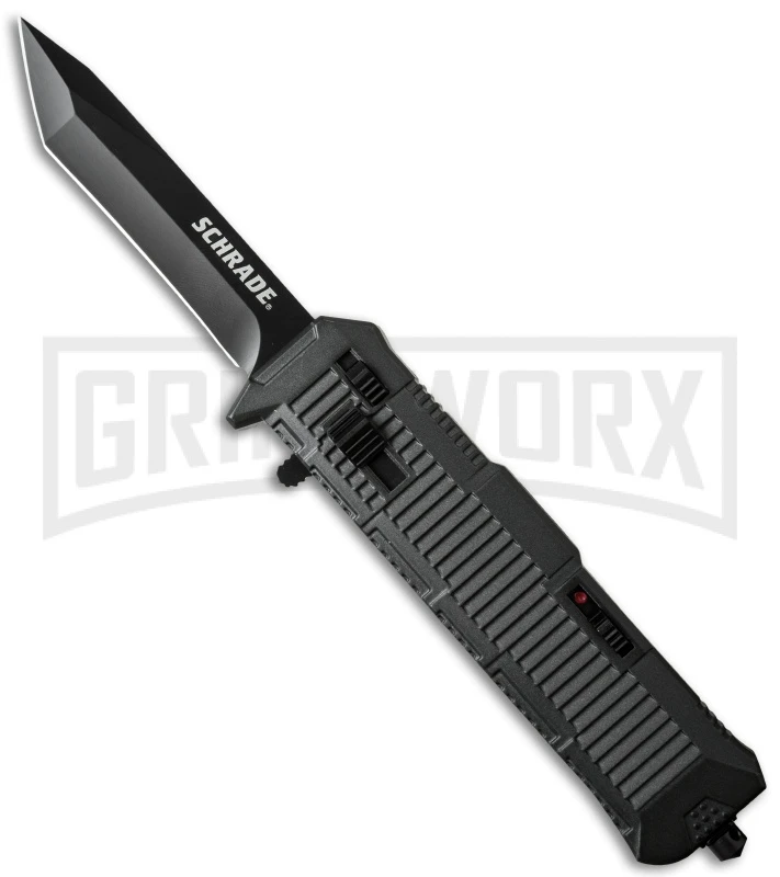 Schrade SCHOTF8TB Viper OTF Black Aluminum Assisted Knife - Tanto Black Plain
