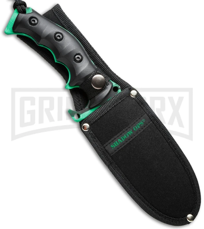Shadow Ops Green Skull Fixed Blade Knife - Tanto Green/Black Serr - Image 2