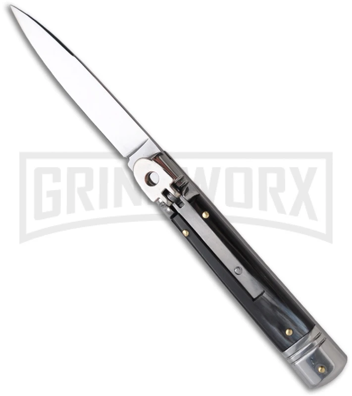AKC 7.75" Slimline Lever Lock Dark Horn Automatic Knife - Bayonet
