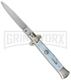 SKM 9" Light Blue Pearlex Automatic Stiletto Knife - Satin Flat