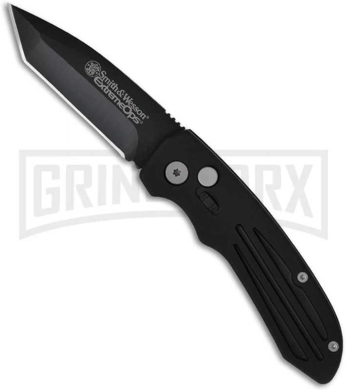 Smith & Wesson Extreme Ops SW50BT Black Automatic Knife - Tanto Black Plain