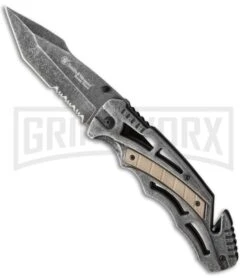 Smith & Wesson Border Guard SWBG8T Folding Knife - Tanto Black Stonewash Serr
