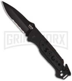 SOG Escape Black Folding Knife - Black Serr