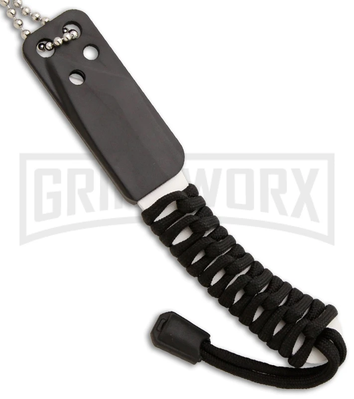 Talonz 2 Ceramic Neck Knife Black Cord Fixed Blade Knife - Tanto White Plain - Image 2